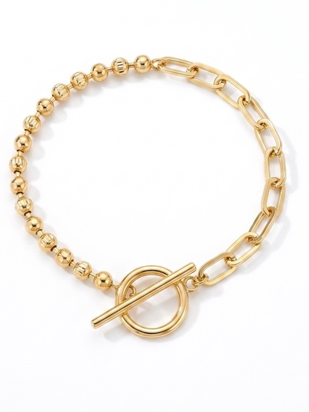14k Gold Plated Toggle Chain Bracelet Water Resistant  Paperclip Bead Link